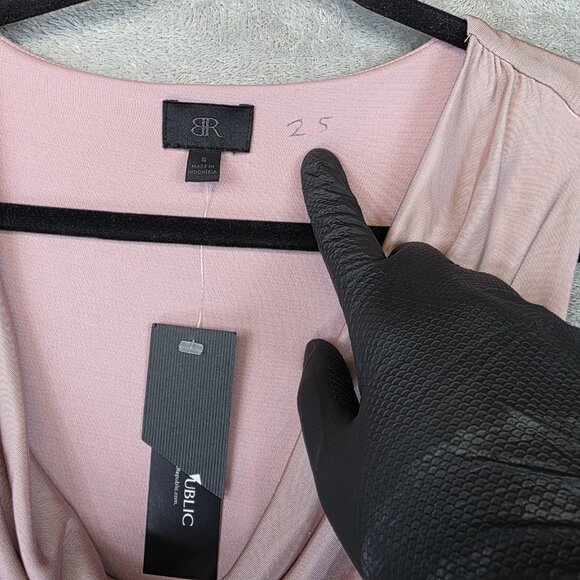 Banana Republic Dress Womens Small Cowl Neck Sleeveless Midi Ruched Monogram - Picture 3 of 13